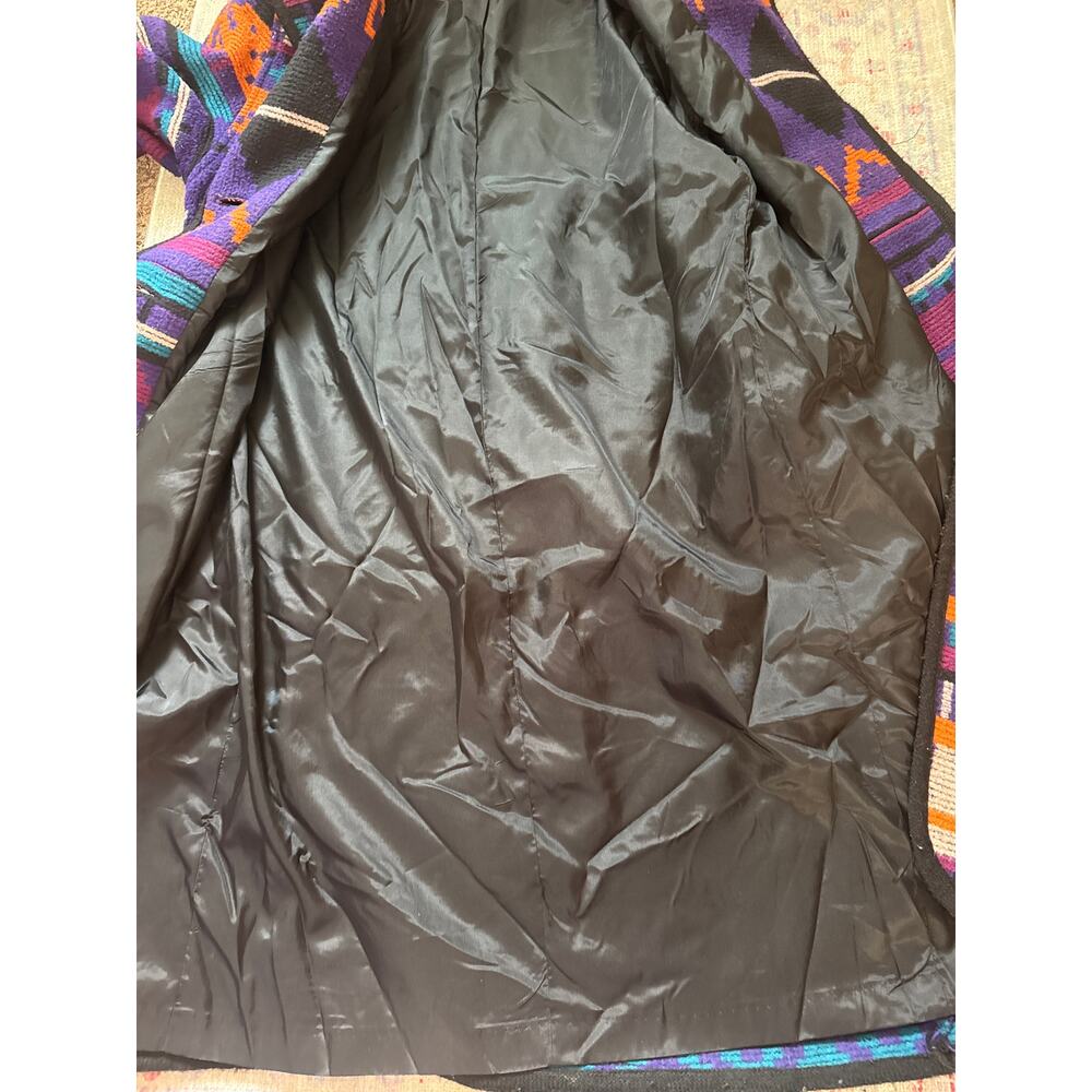 Vintage Jofeld Wool Aztec Long Full Length Hooded Coat Conch Buttons Medium - Picture 12 of 16